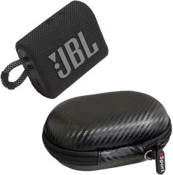 JBL GO 3 Waterproof Ultra Portable Bluetooth Speaker Bundle With GSport Carbon Fiber Case (Black)