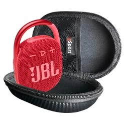 JBL CLIP 4 Waterproof Portable Bluetooth Speaker Bundle With GSport Hardshell Case -Audio Bliss Boutique gSport Carbon Case CLIP4 Open red