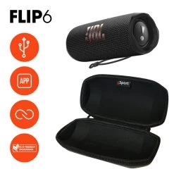 JBL FLIP 6 Portable Waterproof Speaker With GSport Carbon Fiber Case -Audio Bliss Boutique gSport Flip6 Bundle Info Black