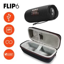 JBL FLIP 6 Portable Waterproof Speaker With GSport Carbon Fiber Case -Audio Bliss Boutique gSport Flip6 Bundle Info Black EVA