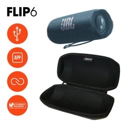 JBL FLIP 6 Portable Waterproof Speaker With GSport Carbon Fiber Case -Audio Bliss Boutique gSport Flip6 Bundle Info Blue