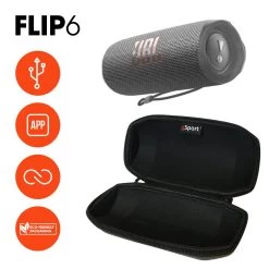 JBL FLIP 6 Portable Waterproof Speaker With GSport Carbon Fiber Case -Audio Bliss Boutique gSport Flip6 Bundle Info Grey