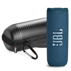 JBL FLIP 6 Portable Waterproof Speaker With GSport Carbon Fiber Case -Audio Bliss Boutique gSport Flip6 Bundle Standing Blue