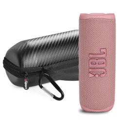 JBL FLIP 6 Portable Waterproof Speaker With GSport Carbon Fiber Case -Audio Bliss Boutique gSport Flip6 Bundle Standing Pink