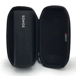 Sonos Roam Portable Smart Speaker With GSport Carbon Hardshell Travel Case -Audio Bliss Boutique gSport Sonos Roam Carbon Open Standing Inside Black